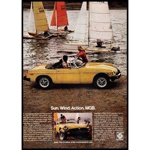 1978 MG MGB Convertible Roadster Vintage Print Ad Beach Catamaran Sail Wall Art
